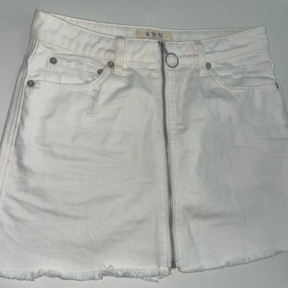 Free People White Denim Zip-up Mini Skirt